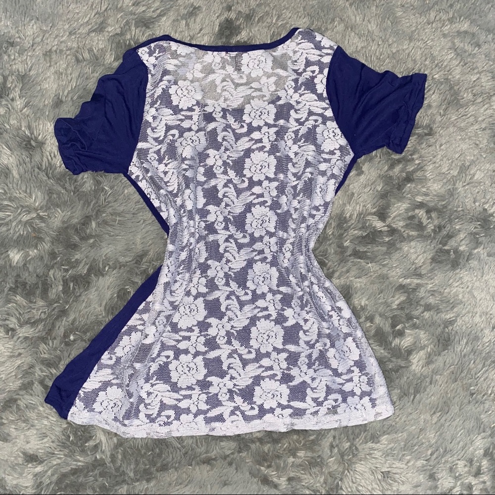 Dark Blue Loose Tee w/ Gray Lace Back from Buckle